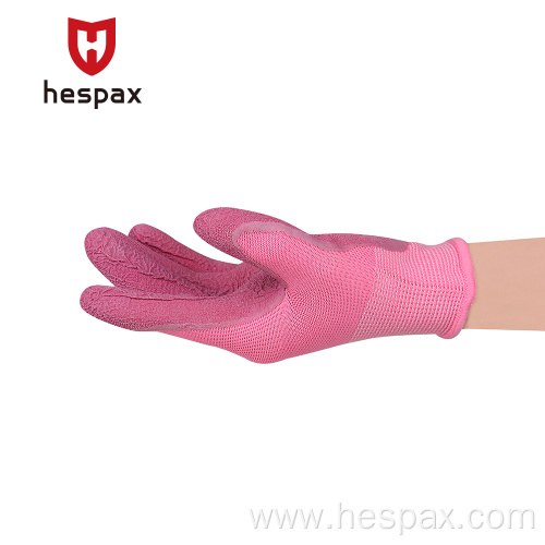 Hespax Women Crinkle Latex Palm Coated Gardening Gloves